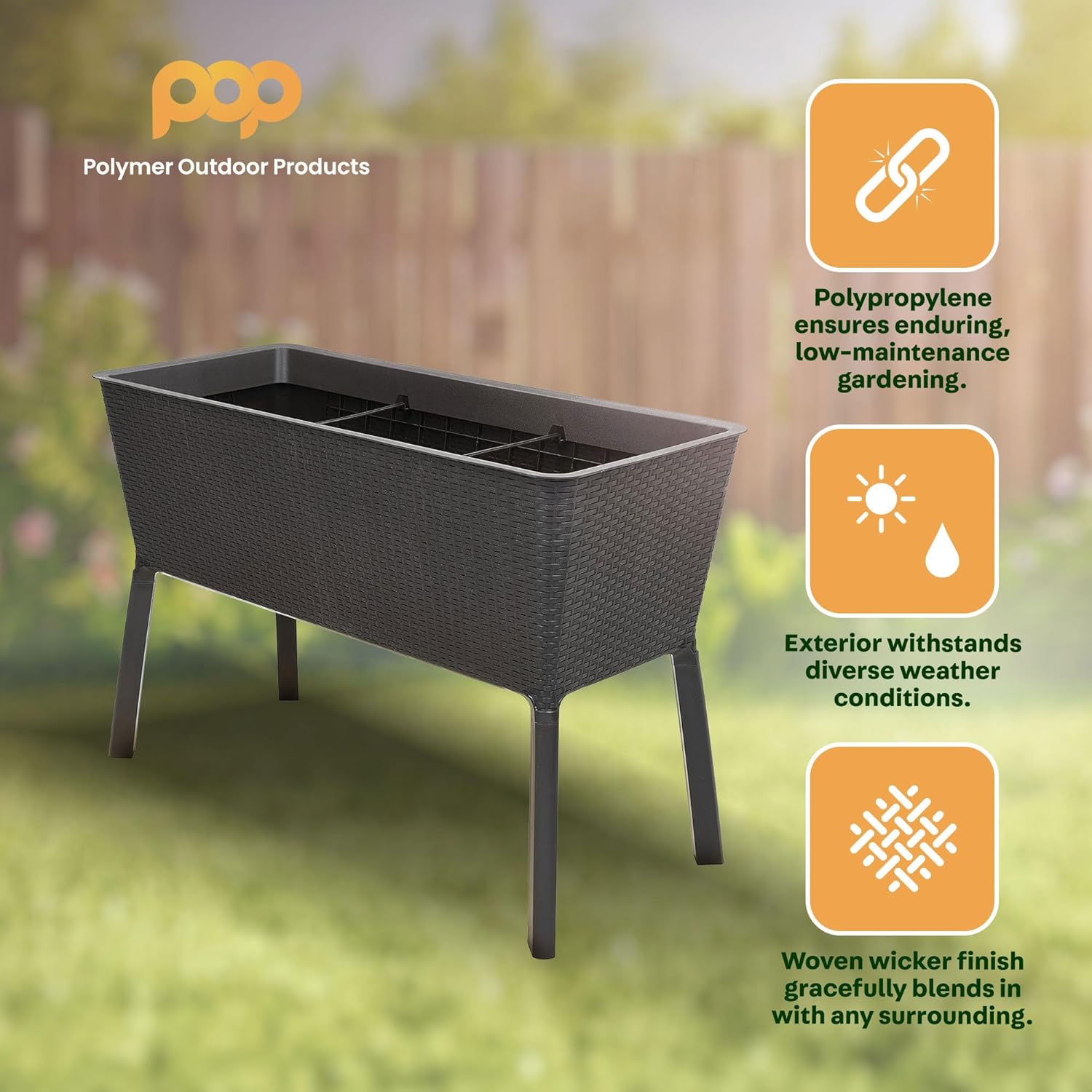 🌿 Elevated Garden Bed | Weatherproof Polymer Outdoor Planter for Easy Gardening 🌻🍃